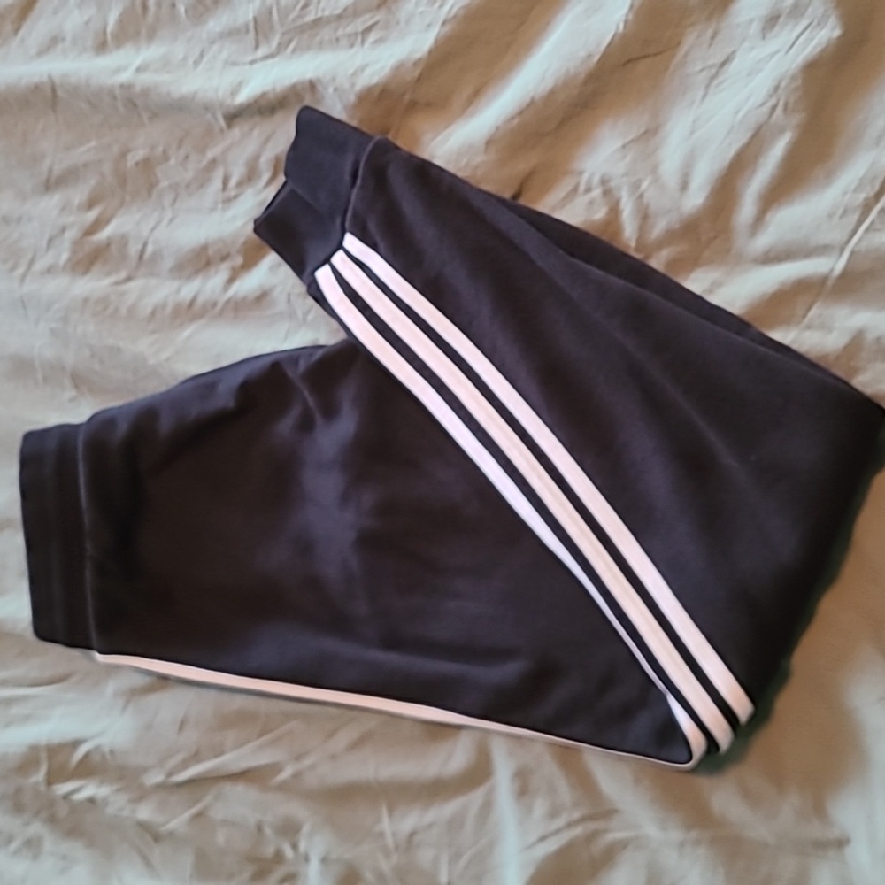 Adidas Black Jogger Pants with White Stripes Size S Small